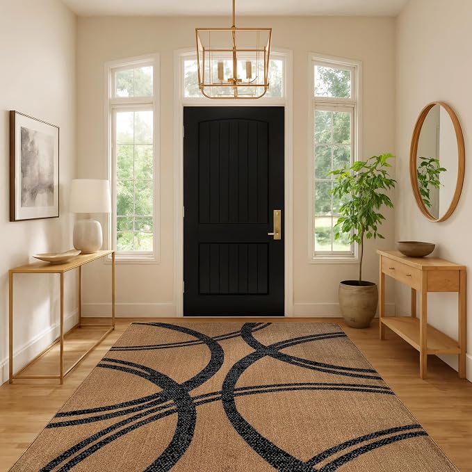 Rugshop Wavy Circles Modern Non-Shedding Area Rug Jute 5'3" x 7'3" | Rectangular, Size 5'3" x 7'3", Living Room, Bedroom, Dining Room, Home Office, Kitchen, Entryway, Hallway, Nursery, Kids Room