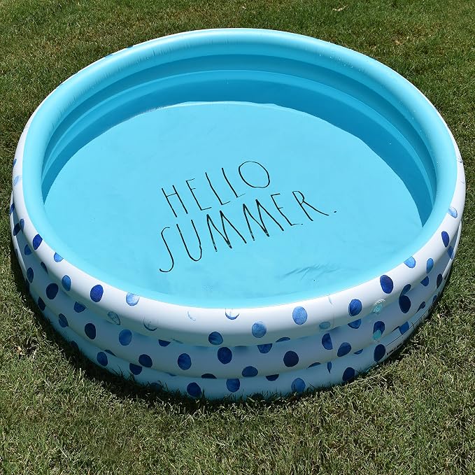 Rae Dunn x CocoNut Float Aqua Polka Dot Mini Pool, Hello Summer Theme | Inflatable swimming pool for kids, splash design, easy setup, great backyard fun, durable, perfect for summer parties