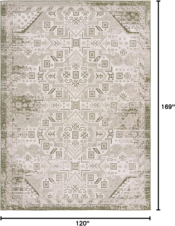 Unique Loom Outdoor Aztec Collection Area Rug - Coba (10' x 14' 1" Rectangle, Green/ Ivory)