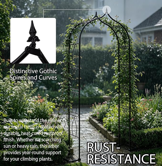 Metal Garden Arbors 93" Thickened Arch Trellis for Climbing Plants | Outdoor Arbor with Base Rustproof Metal Frame Trellises Yard Entrance Wedding Arched Backdrop Stand Party Event Decoration