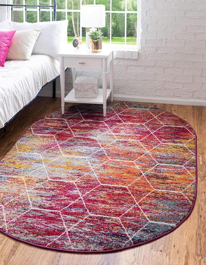Unique Loom Trellis Frieze Collection Area Rug - Geometric (7' 10" x 10' Oval, Multi/ Black)