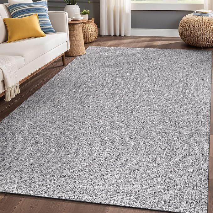 Luul Home Easy Jute Rugs 5x7 Gray Color Living Room Indoor Outdoor Area Rug for Farmhouse Patio and Kitchen Rug High Traffic Washable Easy to Clean Solid Boho Woven Design Outside Carpet (5 x 7)