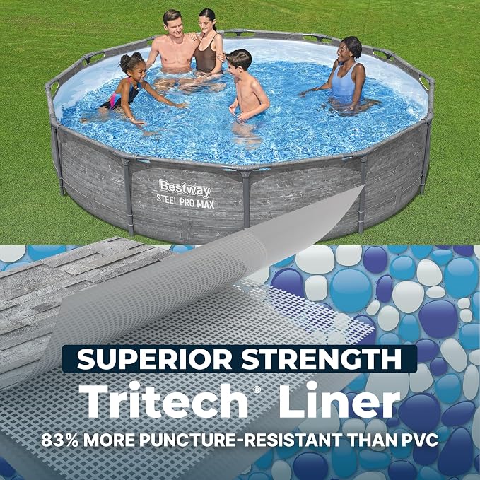 Bestway Steel Pro MAX 12' x 30" Above Ground Swimming Pool Set with Pump | Durable Round Metal Frame Outdoor Backyard Pool, Puncture-Resistant Liner - Filter Pump Included, Stacked Stone Print