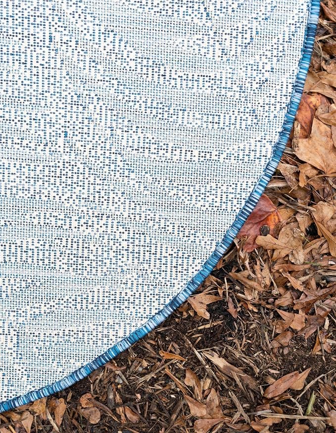 Unique Loom Outdoor Botanical Collection Area Rug - Palm (4' 1" Round, Blue/ Navy Blue)