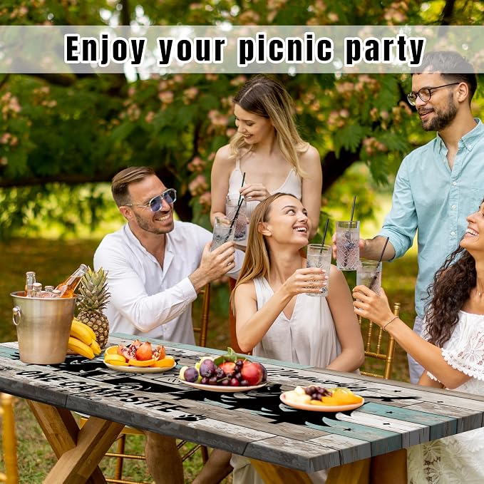 Picnic Table Cover with Bench Covers Camping Essentials Wood Texture Rectangle Fitted Tablecloth with Elastic Waterproof Outdoor Table Cloth for RV Picnic Travel (Teal, 72" x 30" (Rectangular))
