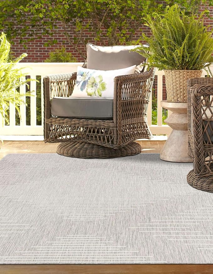 Unique Loom Outdoor Modern Collection Area Rug - Tambor (9' x 12' Rectangle, Gray/ Ivory)