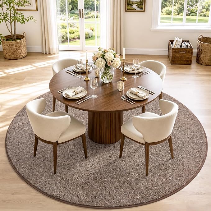 Keeko Round Area Rug 5ft for Living Room Bedroom,Soft Washable Circle Rug | Modern Indoor Memory Foam Rugs Low Pile Non Slip Carpet for Kids Dorm Room Entryway Kitchen Home Decor Brown and White