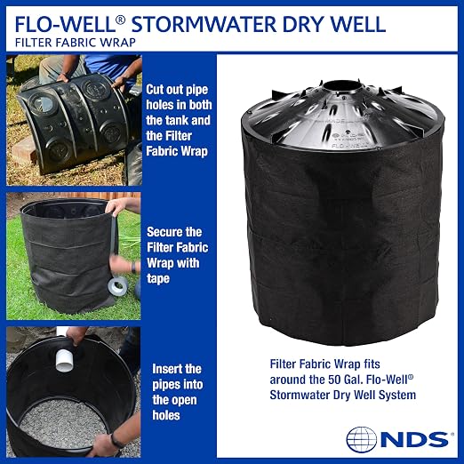 NDS FWAS24 50 Gal. Flo Stormwater Dry Well System Kit with 3 Side Panels & 1 Cover, Ideal for Rainwater Collection, Black