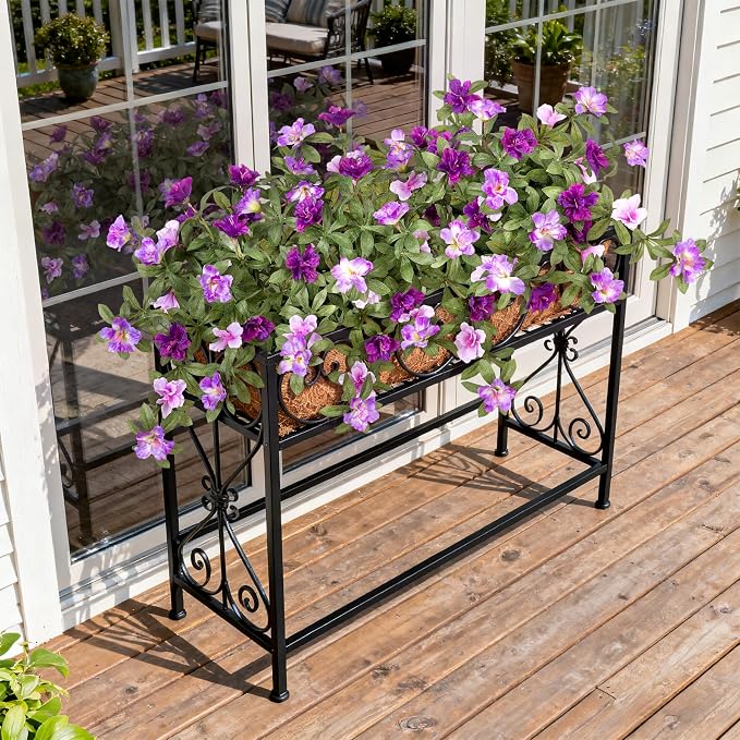 Ammyoo Artificial Fake Azalea Flowers for Outdoor Spring Decoration, Faux Silk Flower for Summer UV Resistant Look Real Plants for Garden Yard Porch Walkway Indoor Decor, 2PCS