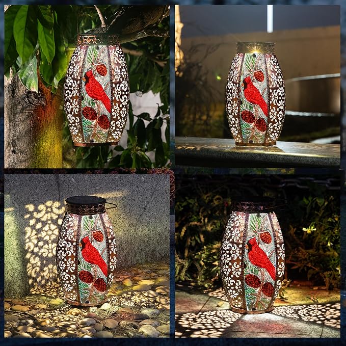 Hummingbird Solar Outdoor Lantern Decorative Waterproof Large Metal Hummingbird Solar Lights Garden Decor Sympathy Gifts for Loss of Mom/Dad/Loved One-Memorial Lantern