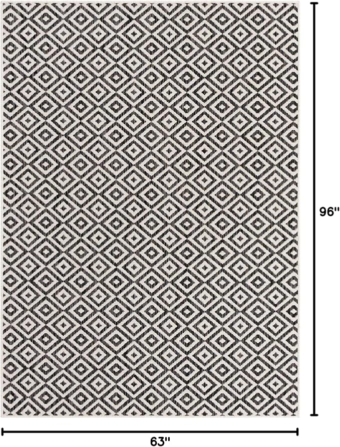 Unique Loom Outdoor Collection Area Rug - Costa Rica (5' 3" x 8' Rectangle, Charcoal Gray/ Ivory)