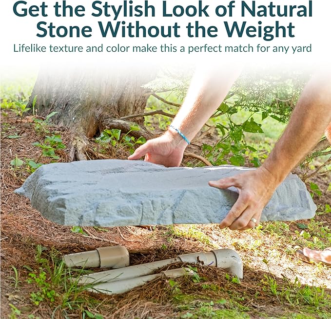 Sunnydaze 3.5” H Flat Faux Landscape Rock Cover - Lightweight Polyresin Fake Rock Well Pump Cover for Outside – Realistic Natural Texture – Gray