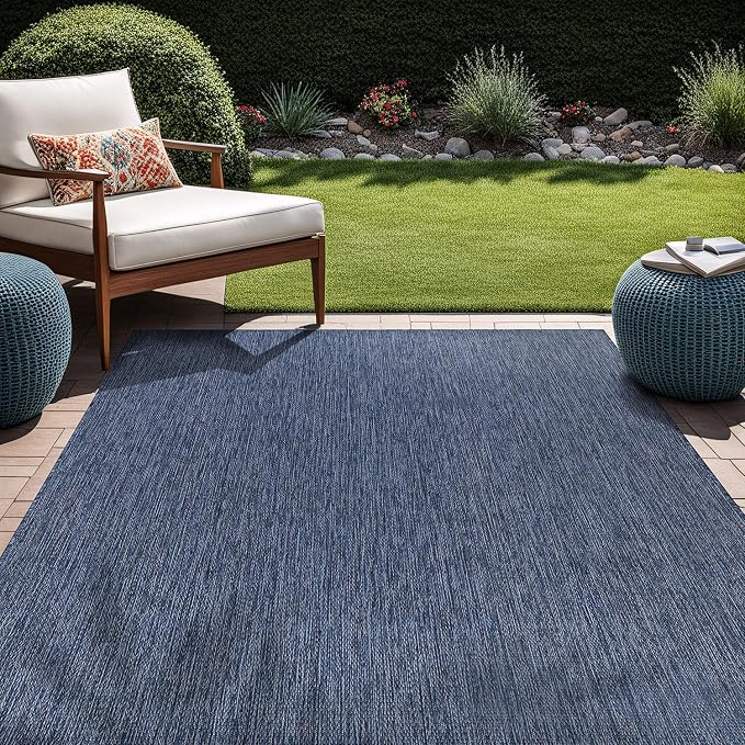 Beverly Rug Indoor Outdoor Rug 10x14, Washable Outside Carpet for Patio, Deck, Porch, Solid Modern Area Rug, Water Resistant, Azure Blue