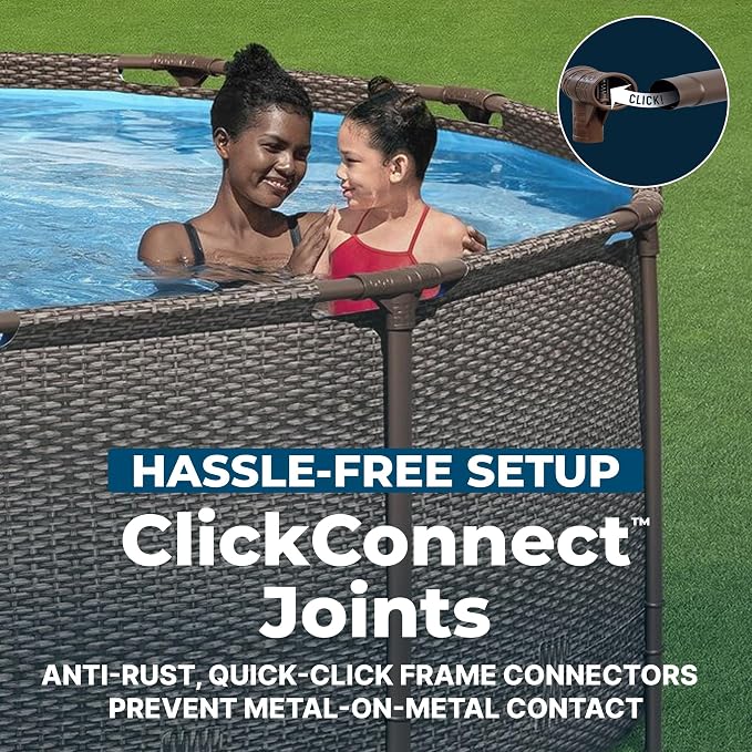 Bestway Power Steel 14’ x 42” Above Ground Swimming Pool Set with Pump | Durable Round Metal Frame Outdoor Backyard Pool - Ladder, Cover, and Type III Filter Cartridge Included, Brown Wicker Print