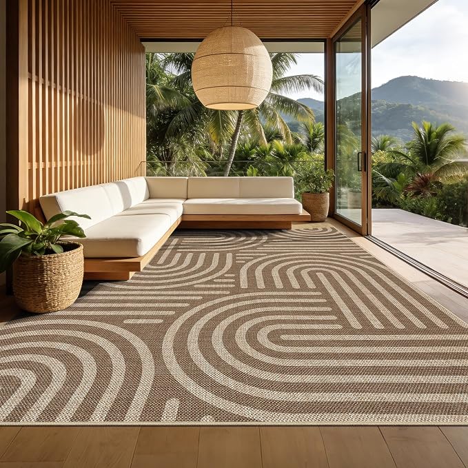 Garvee Large Area Rug 10x13 Rugs Modern Abstract Washable Rug | Brown Rainbow Area Rug Stain Resistant Easy Cleaning Throw Rugs Low Pile Floor Cover for Nursery Dining Room Apartment