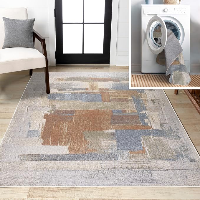 JONATHAN Y Machine Washable Cream/Multi Indoor Area Rug 8X10 ft, Weaver Abstract Coastal Watercolor for Living Room, Bedroom, Kitchen, Office, Easy-Cleaning, Pet-Friendly, Non-Shedding WSH302A-8