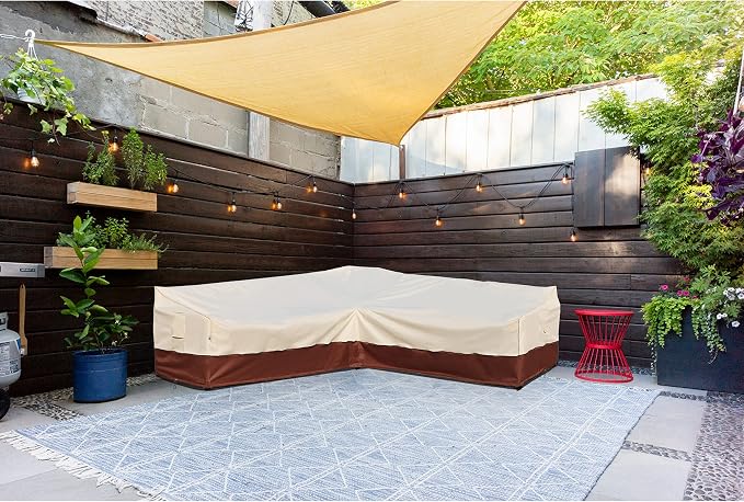 Outdoor Sectional Cover, 90-inch V-Shaped Patio Furniture Sofa Covers Waterproof Rip-Stop Anti-UV 600D Heavy Duty Outdoor Couch Cover with 3 Air Vents, 90''L 90"L 33.5''D 31''H