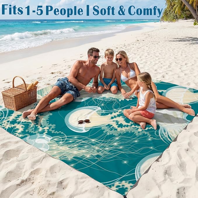 Famstar Beach Blanket Oversized Extra Large 78"X81"/10'X9',Waterproof Sandproof Beach Blanket 2-8 Adults Lightweight Durable for Travel Camping Hiking Picnic