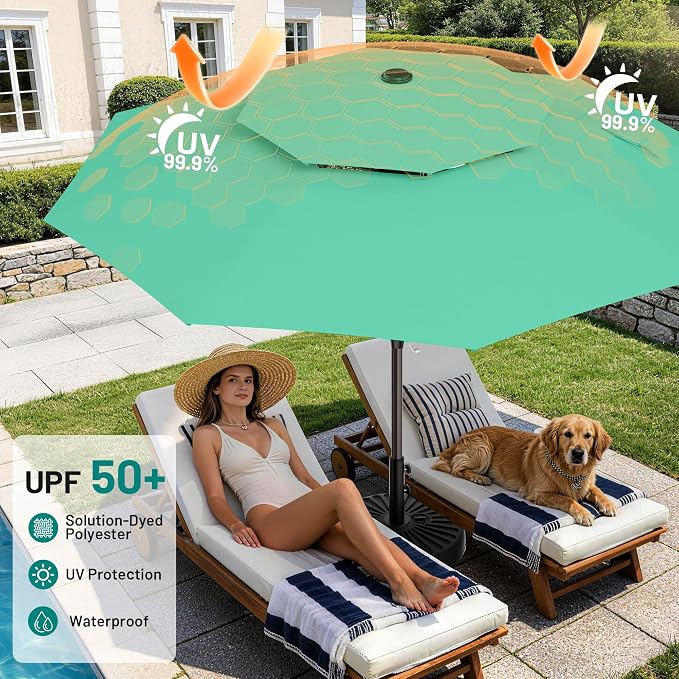 AreShark 11ft 2 Tiers Patio Umbrella - Outdoor Umbrella Waterproof UV Protection, Market Table Umbrella w/ 8 Sturdy Ribs&Crank for Pool, Porch, Garden(Turquoise)