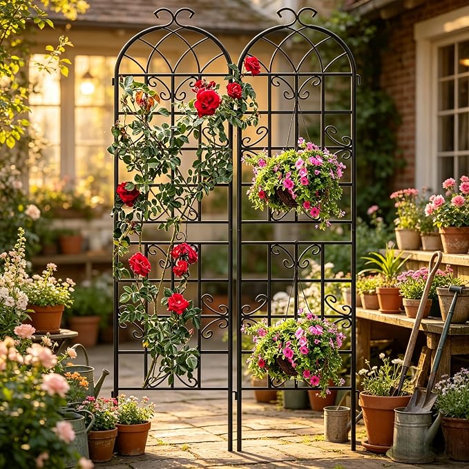 4 Pack Garden Trellis for Climbing Plants Outdoor, 87"H x 20"W Rust-Resistant Metal Plant Support for Rose, Vine, Cucumber & Clematis, Decorative Scrollwork Trellis for Yard, Lawn or Wall Decor