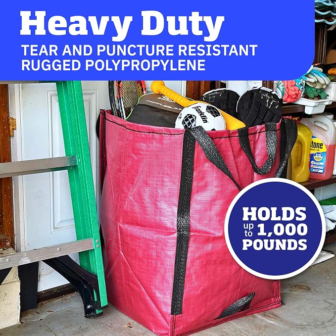 DURASACK Heavy Duty Home and Yard Bags, Red | 48-Gallon Reusable Self-Standing Lawn and Leaf Bags Garbage Can with Reinforced Handles