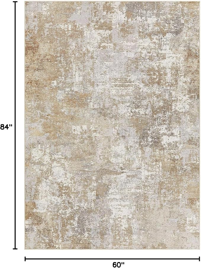 Tortania Washable 5x7 Area Rug for Living Room: Modern Abstract Neutral Large Soft Thin Rugs - Non Slip Indoor Carpet for Bedroom Dining Room Office Nursery Home Floor Decoration - Brown Grey