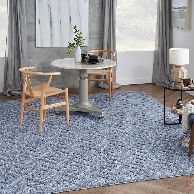 Nourison Home Versatile Denim Blue 8' x 10' Area Rug - Easy Clean, Non Shedding, Bed Room, Living Room, Dining Room, Kitchen (8' x 10')