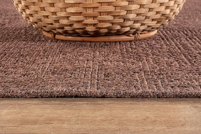 CAMILSON Easy Jute Rug 4x6, Indoor Outdoor Brown Color Fiber Area Rugs for Living Room Patio and Kitchen Rug, Solid Boho Woven Design, Easy-Cleaning, Washable Outside Carpet Alfombras (4 x 4)