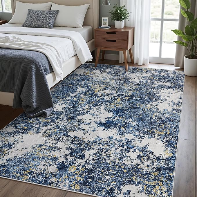 Tosuoka 5x7 Area Rugs for Living Room Abstract Washable Blue Multi Rug | With Anti-Slip Backing，Non-Shedding，Stain-Resistant，Soft Modern Large Carpet for Bedroom Dining Room Farmhouse Nursery