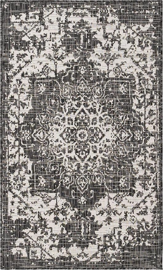 Unique Loom Outdoor Collection Area Rug - Dubai (3' 3' x 5' 3' Rectangle, Charcoal Gray/ Ivory)