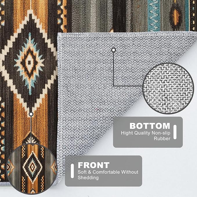 Southwest Area Rug for Living Room Abstract Geometric Diamond 2x3 Rug Modern Southwestern Aztec Tribal Rugs Non Slip Low Pile Machine Washable Boho Orange Grey Floor Carpet Indoor Bedroom Dining Room