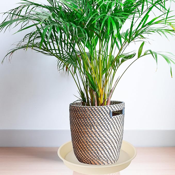 2 Pack of 10 inch Plant Saucer Gray, Heavy Duty Plastic Plant Saucer 10 inch Round, Durable Plant Tray for Pots, Plant Saucers for Indoors, Plant Trays for Planter 9"/10" (10", Beige)
