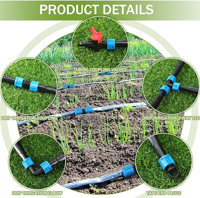 Tondiamo 250 ft 5/8 Inch Drip Tape Irrigation Tubing Kit 8 Mil 6" Spacing Hose Garden Landscape Irrigation System Automatic Equipment for Farms