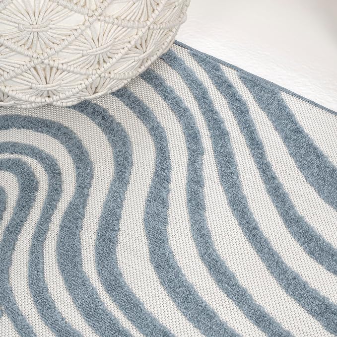 JONATHAN Y Maribo High-Low Abstract Striped Dark Blue/Cream 3x5 Indoor/Outdoor Area Rug for Patio, Backyard, Living Room, Bedroom, Office, Hose-Washable (SCN103E-3)