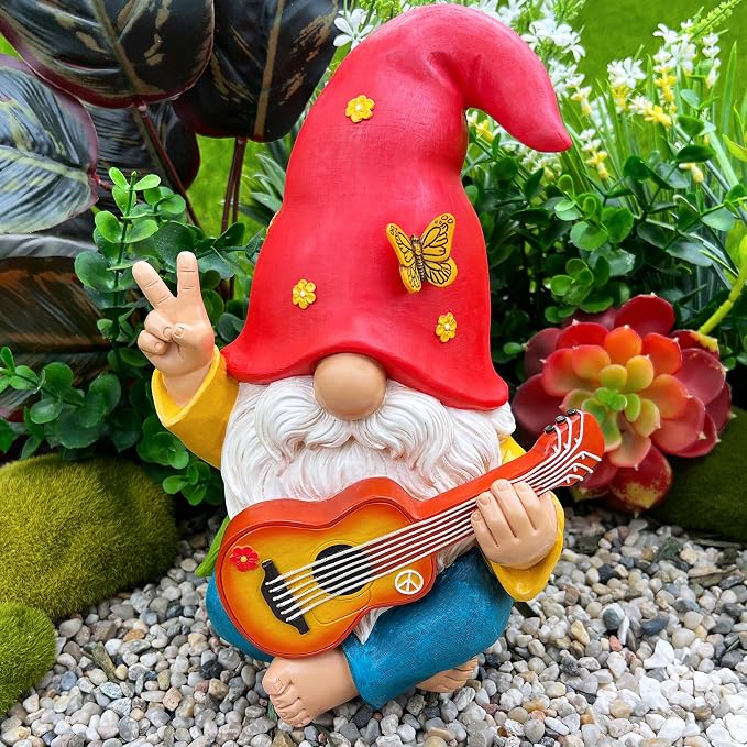 Mood Lab Garden Gnome 9.25 Inch Tall - Funny Hippie Gnome Figurine - Lawn Statue for Outdoor or House Decor