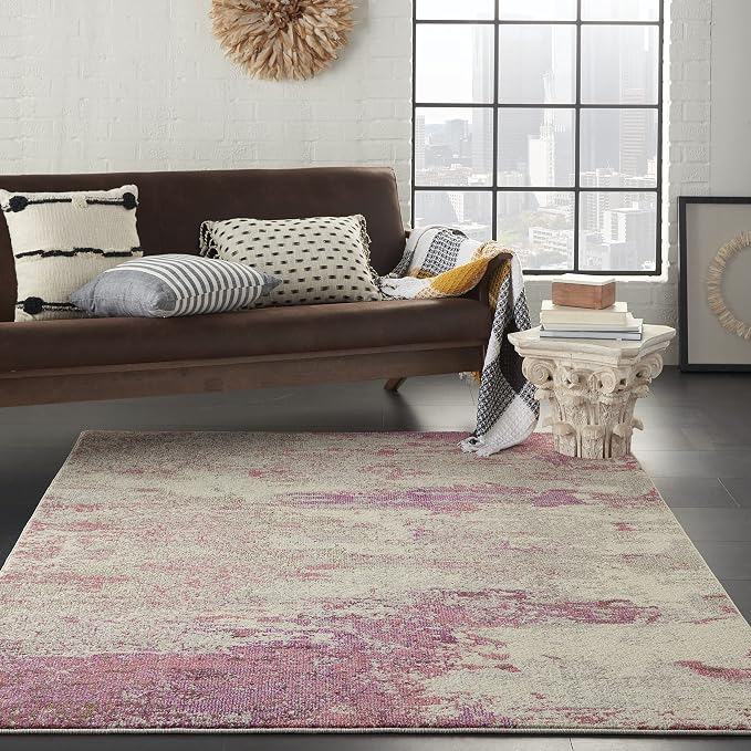 Nourison Home Celestial Ivory Pink 3'11" x 5'11" Area Rug - Easy Clean, Non Shedding, Bed Room, Living Room, Dining Room, Kitchen (4' x 6')