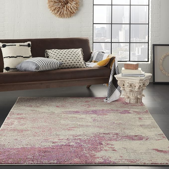 Nourison Home Celestial Ivory Pink 5'3" x 7'3" Area Rug - Easy Clean, Non Shedding, Bed Room, Living Room, Dining Room, Kitchen (5' x 7')