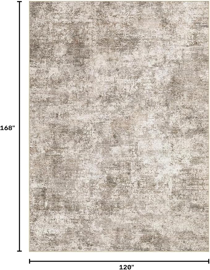 Nakagishi 10X14 Abstract Washable Area Rugs for Living Room-Brown | Modern Non-Slip Silicone Backing Low Pile Soft Carpet for Bedroom Dining Decor Ideal for Families with Kids and Pets