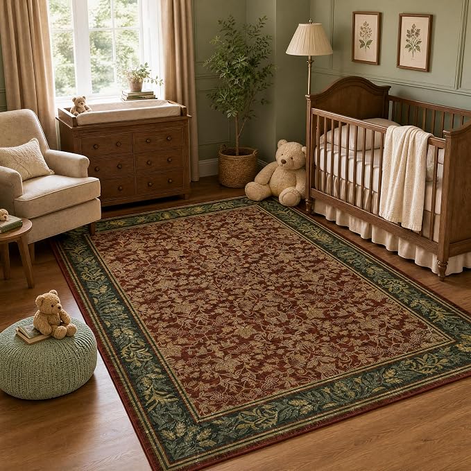 GarveeHome Washable 4x6 Entryway Rugs Non Slip Kitchen Area Rug, Red | Boho Vintage Soft Low Pile Stain Resistant Indoor Carpet for Living Room Bedroom Hallway Nursery Home Office