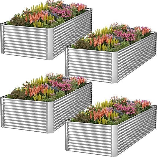 4 Pack Tall 6x3FT Corrugated Galvanized Steel Raised Garden Bed Outdoor, Metal Above Ground Garden Bed for Vegetables and Flowers, Rectangle Raised Beds for Gardening
