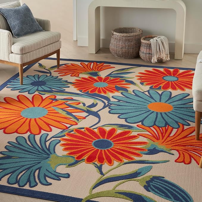Nourison Home Aloha Multicolor 7' x 10' Area Rug - Easy Clean, Non Shedding, Bed Room, Living Room, Dining Room, Kitchen (7' x 10')