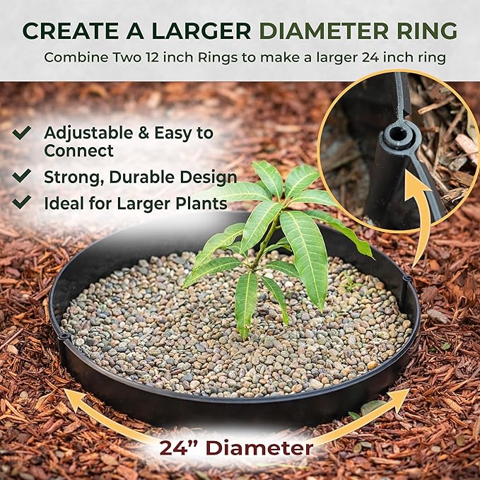 12 Inch Wrap-Around Adjustable Planting Grow Rings | 12 Pack | Brown | Install Around Existing Plants | Square Foot Gardening | Trimmer Protection and Mulch Barrier | Heavy Duty | Made in USA