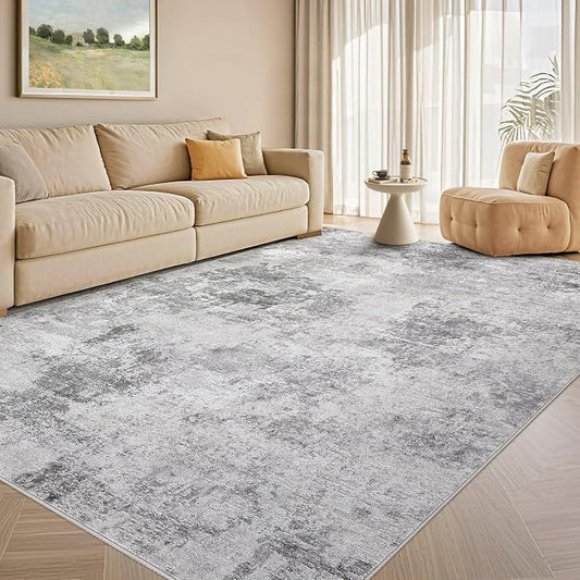 Tortania Washable 5x7 Area Rug for Living Room: Modern Abstract Neutral Large Soft Thin Rugs - Non Slip Indoor Carpet for Bedroom Dining Room Office Nursery Home Floor Decoration - Smoky Gray