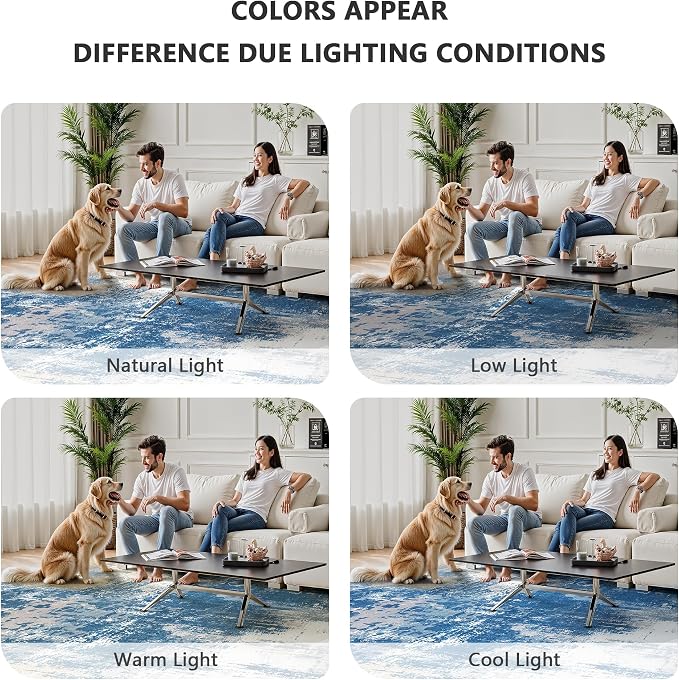 8x10 Rugs for Living Room - Modern Abstract Washable Rug, Ultra Soft Non Slip Low Pile Large Rugs, Floor Carpet for Bedroom Dining Room Office Laundry Nursery Home(Blue & Beige)