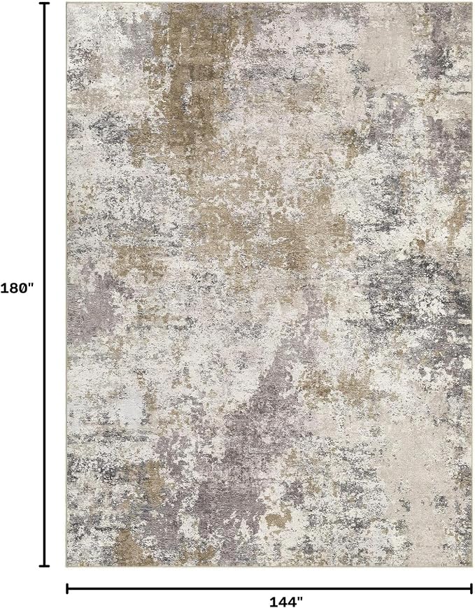 Nakagishi 12X15 Abstract Washable Area Rugs for Living Room-Brown Grey | Modern Non-Slip Silicone Backing Low Pile Soft Carpet for Bedroom Dining Decor Ideal for Families with Kids and Pets