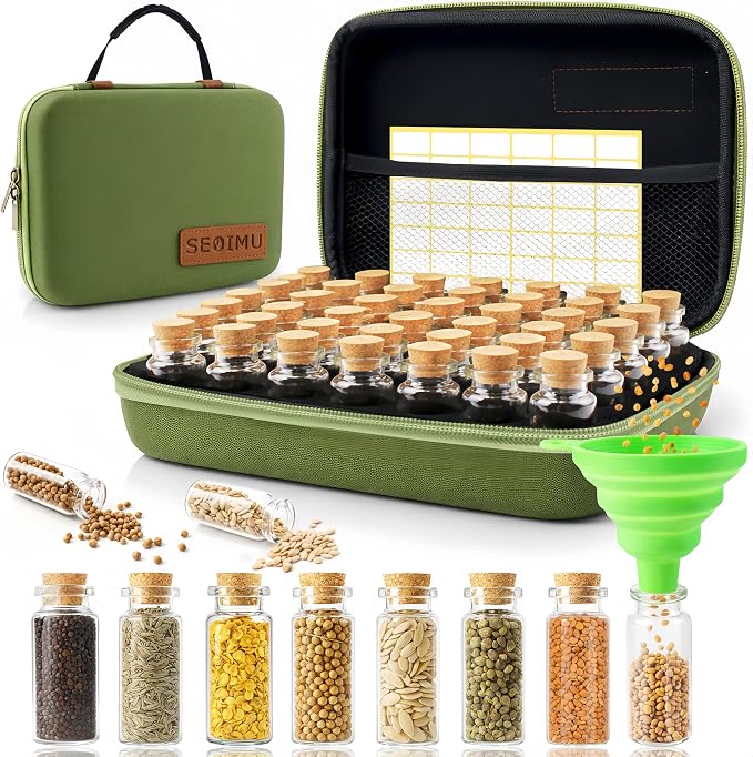 40 Slots Seed Storage Organizer Box, Sturdy Seed Organizer with Classic Vintage Design, Garden Seed Saver Kit with Label Stickers and Funnel, Airtight Seed Storage Container for Flowers, Vegetables