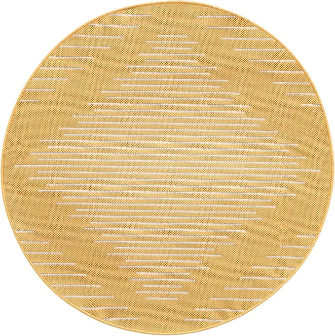 Unique Loom Outdoor Modern Collection Area Rug - Tambor (4' 1" Round, Yellow/ Ivory)