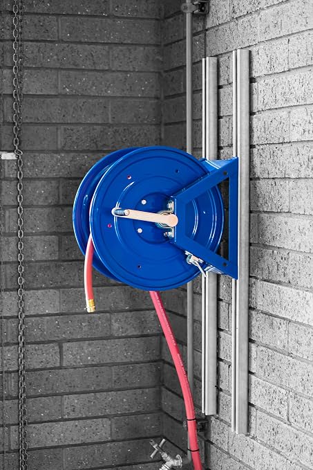 Coxreels 1125-4-100 Hand Crank Steel Hose Reel, 1125 Series - ½" x 100', 3,000 PSI - Heavy Duty All Welded Steel A Frame – Adjustable Tension Break – Made in The USA, Blue