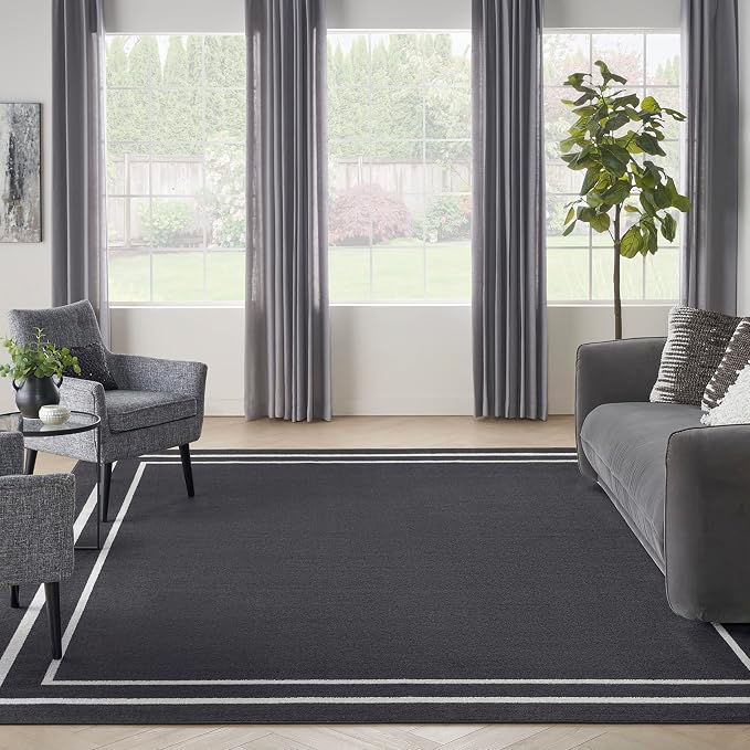 Nourison Home Nourison Essentials Black Ivory 10' x 14' Area Rug - Easy Clean, Non Shedding, Bed Room, Living Room, Dining Room, Kitchen (10' x 14')