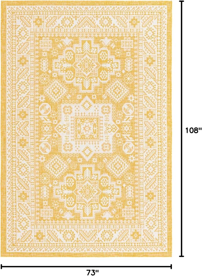 Unique Loom Outdoor Aztec Collection Area Rug - Chalca (6' x 9' Rectangle Yellow/Ivory)